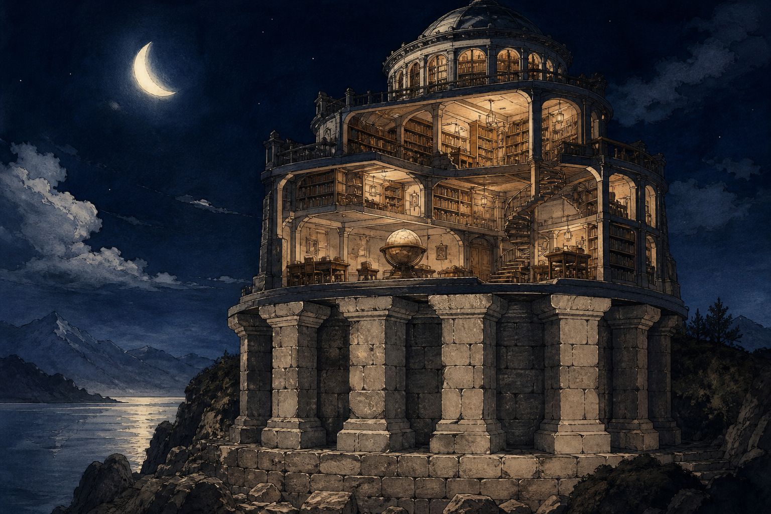 知识大厦建立在稳固地基上的插画